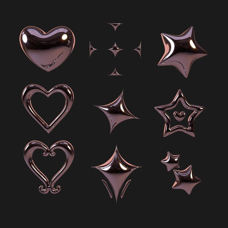 PSD una colección de corazones de cromo rosado elementos metálicos icono