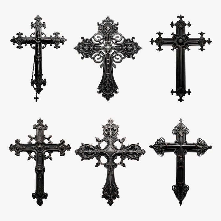 PSD colección de cruces de metal negro adornadas