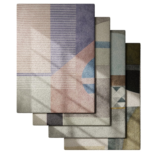 Una colección de cuatro alfombras de diferentes colores cada una con un diseño único