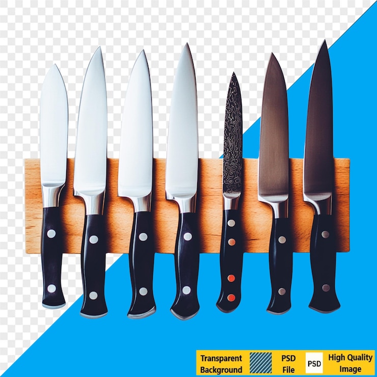 PSD colección de cuchillos de cocina afilados en un bloque magnético de madera