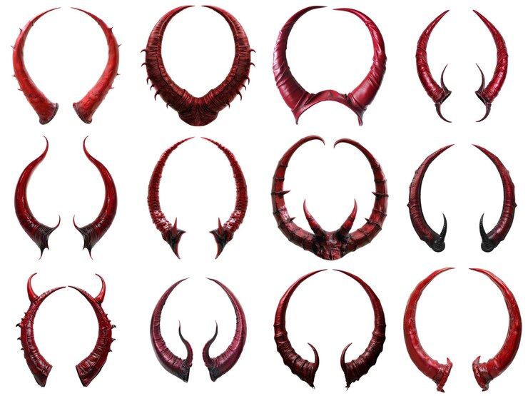 PSD colección de cuernos curvos rojos con picos