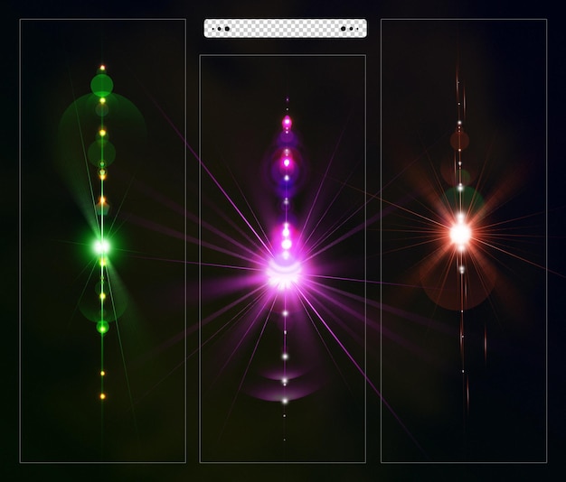 PSD colección de destellos de lentes coloridos y destellos de lentes de iluminación en fondo oscuro