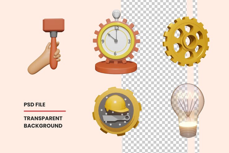PSD colección del día del trabajo de iconos 3d aislada en el fondo transparente