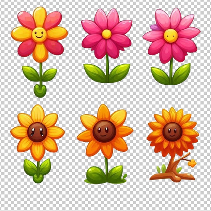 PSD una colección de diferentes flores y plantas para la pantalla de la computadora