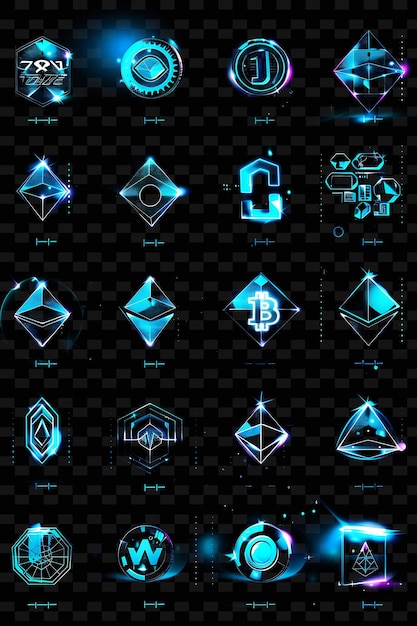 Una colección de diferentes iconos digitales con la palabra p en la parte inferior