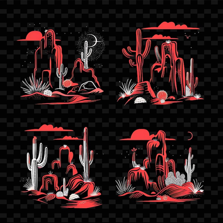 PSD una colección de diferentes ilustraciones de una isla de hadas