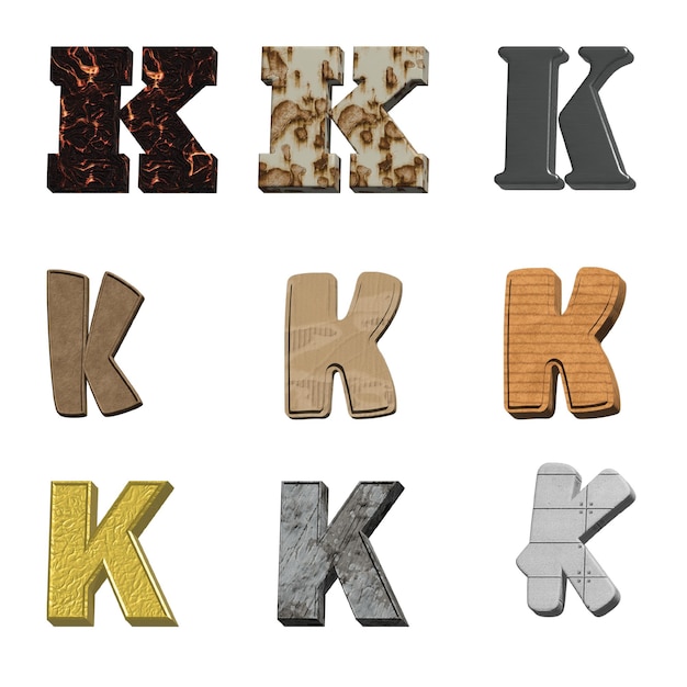 Una colección de diferentes letras de color 3D tipo de letra