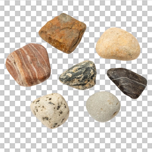 Una colección de diferentes rocas aisladas en un fondo transparente