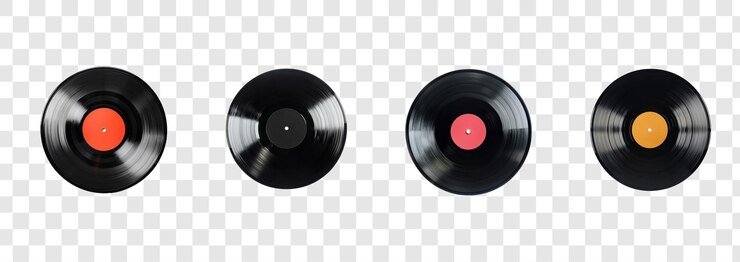 PSD colección de discos de vinilo aislados en fondo transparente