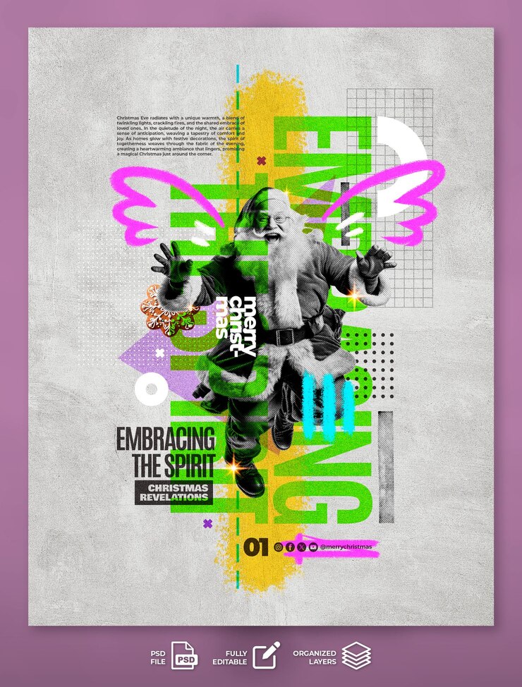 PSD colección de diseños minimalistas y creativos de carteles digitales navideños