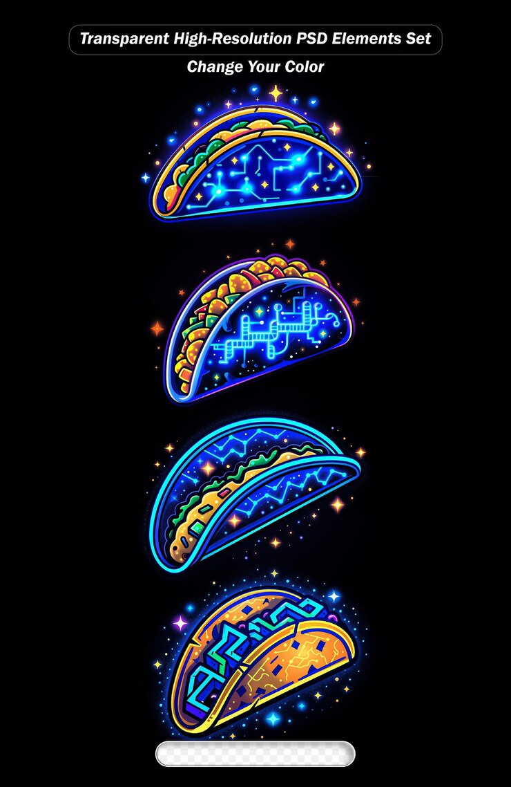 PSD colección de diseños de tacos coloridos con fondo transparente para proyectos creativos