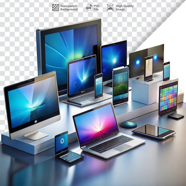 PSD colección de dispositivos electrónicos modernos que representan aparatos tecnológicos y estilo de vida digital