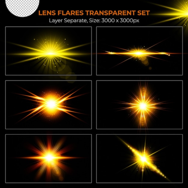 Colección de efectos de luces de destello de lente de colores realistas