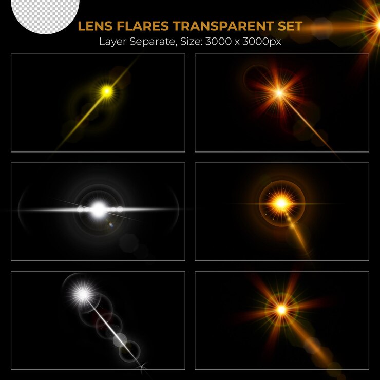 PSD colección de efectos de luces de destello de lente de colores realistas