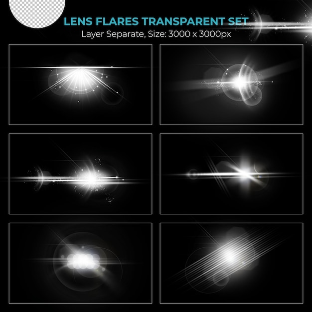 Colección de efectos de luces de destello de lente realista
