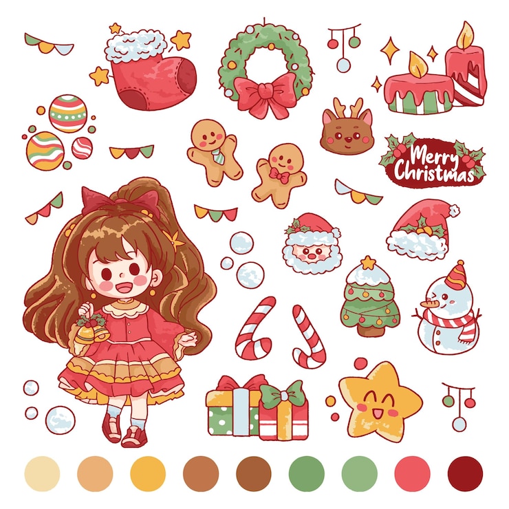 PSD colección de elementos de feliz navidad dibujados a mano de vector libre