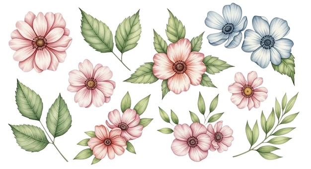 Colección de elementos florales de acuarela