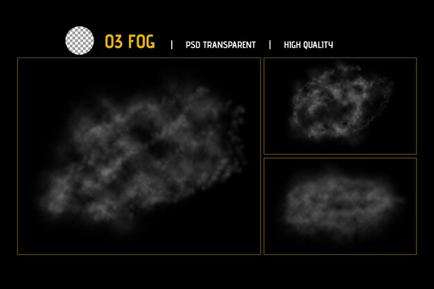 Colección de elementos de nubes realistas blancas aisladas sobre fondo negro