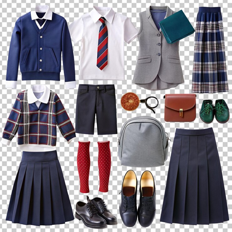 PSD colección de elementos de uniformes escolares