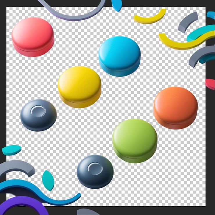 PSD colección de elementos web abstractos con cuatro botones redondos de colores aislados en blanco