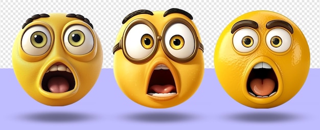 PSD colección de emoticonos con caras sorprendidas