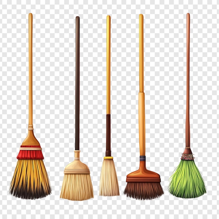 PSD colección de escobas realistas para la limpieza