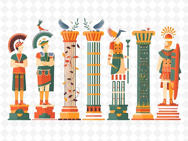una colección de estatuas con pájaros y estatuas de personas