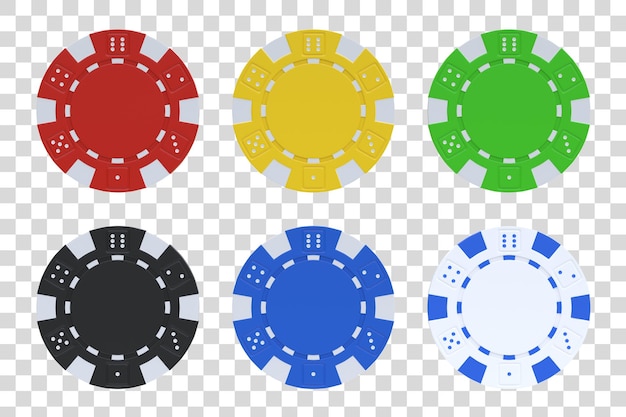 Colección de fichas de casino de colores aisladas sobre fondo blanco Concepto de casino de juegos de azar 3D