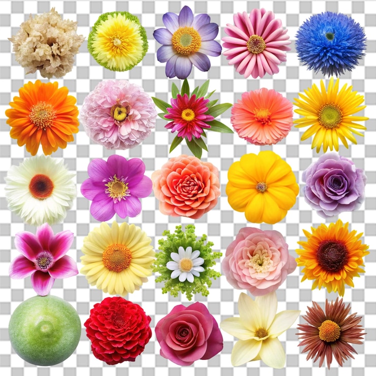PSD colección de flores aisladas sobre un fondo transparente