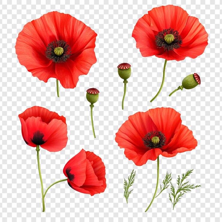 PSD colección de flores de amapola roja