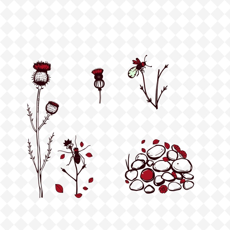 PSD una colección de flores y plantas con las palabras cereza en ellas