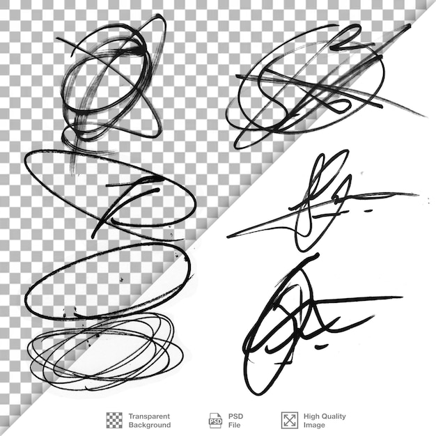 Colección de formas abstractas garabateadas en un fondo transparente