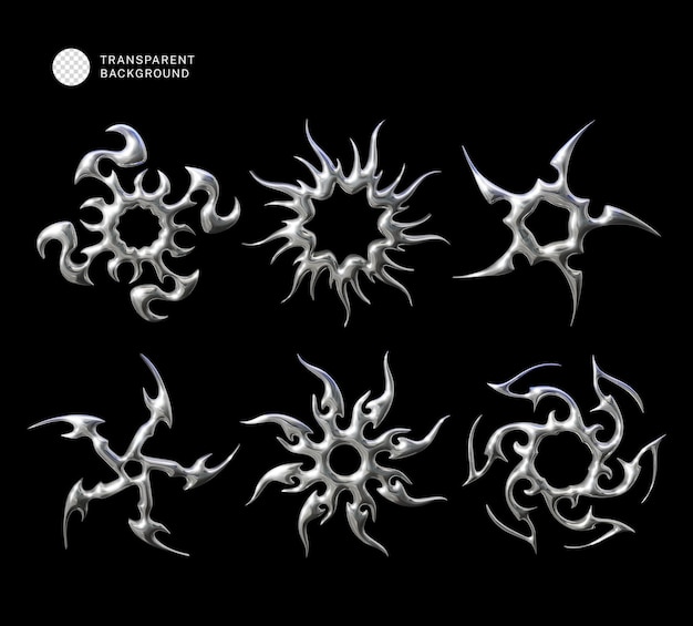 Colección de formas cromadas 3D de estilo PSD y2k
