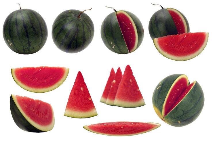 PSD colección de frutas de sandía frescas y deliciosas cortadas aisladas
