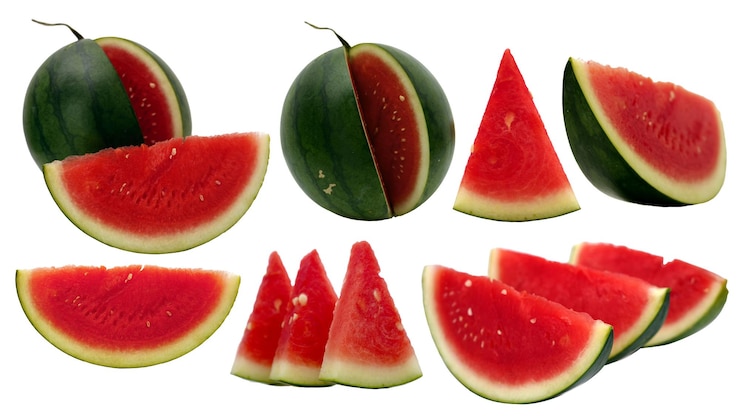 PSD colección de frutas de sandía frescas y deliciosas cortadas aisladas