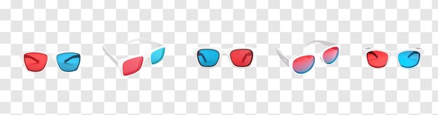 Colección de gafas 3D anaglíficas blancas con lentes redcyan aisladas