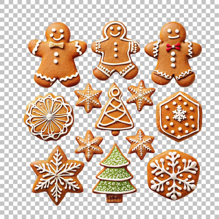 PSD colección de galletas de pan de jengibre elemento fondo transparente