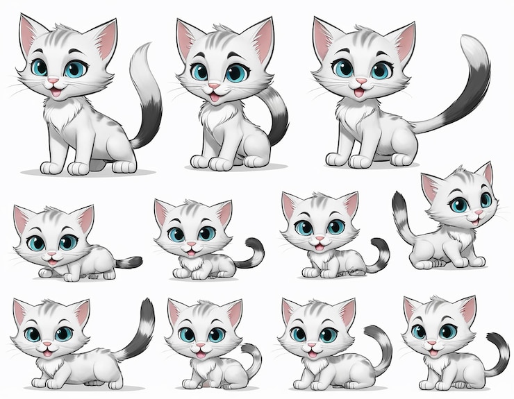 PSD una colección de gatitos con diferentes expresiones