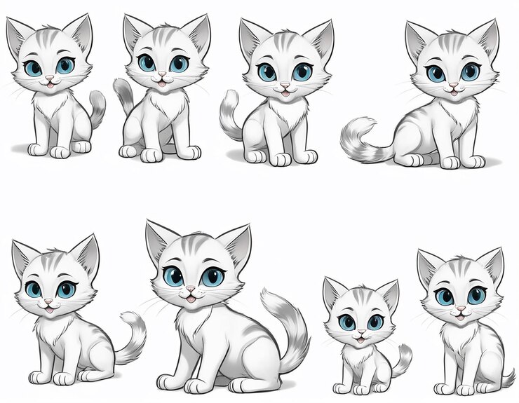 PSD una colección de gatos con ojos de diferentes colores