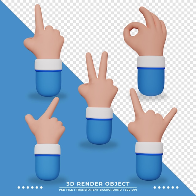 Colección de gestos de mano de dibujos animados en 3D