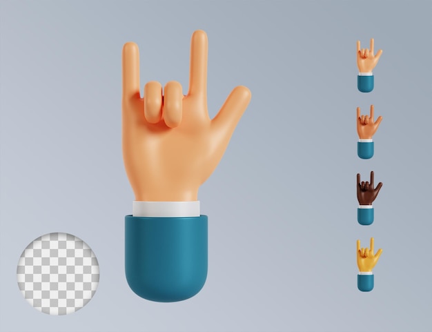 Colección de gestos de rock and roll de manos 3d