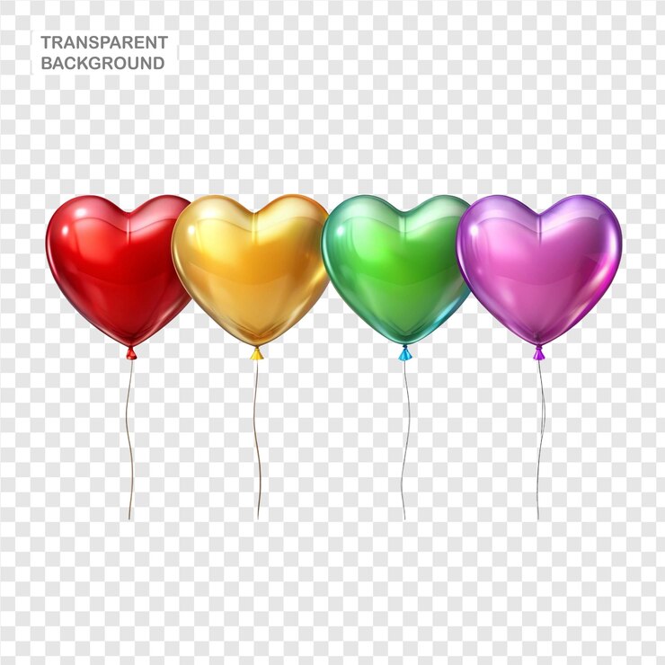 PSD una colección de hermosos globos en forma de corazón en una variedad de colores separados en un fondo claro