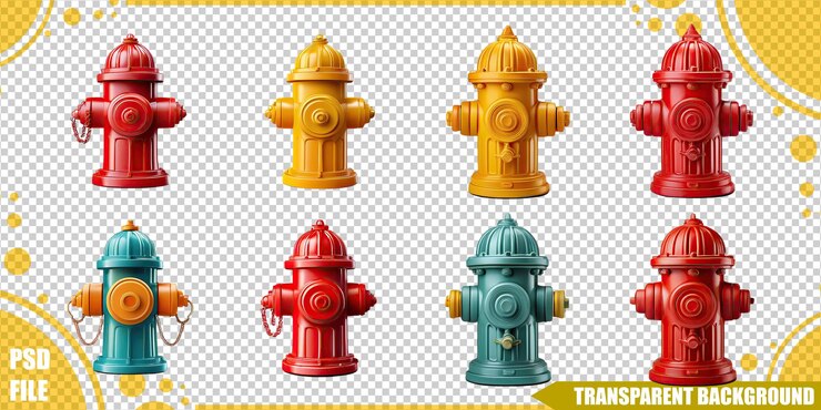 PSD colección de hidrantes de fuego coloridos para escenas urbanas