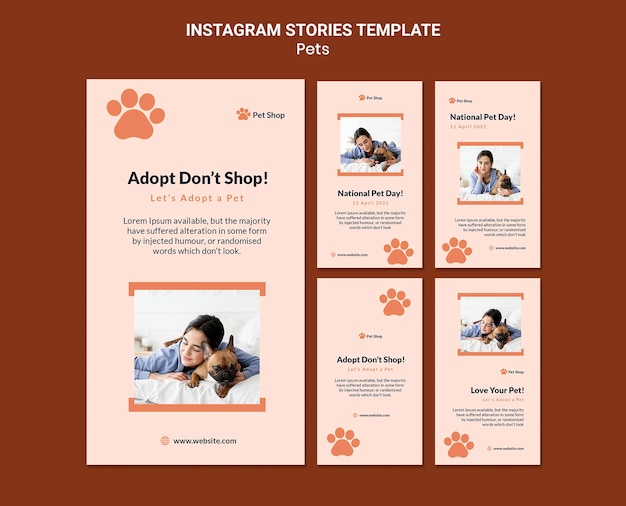 Colección de historias de Instagram para adopción de mascotas