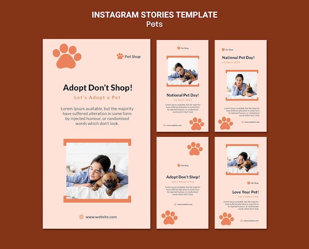 Colección de historias de instagram para adopción de mascotas