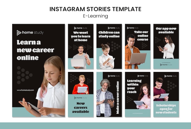 PSD colección de historias de instagram de aprendizaje electrónico