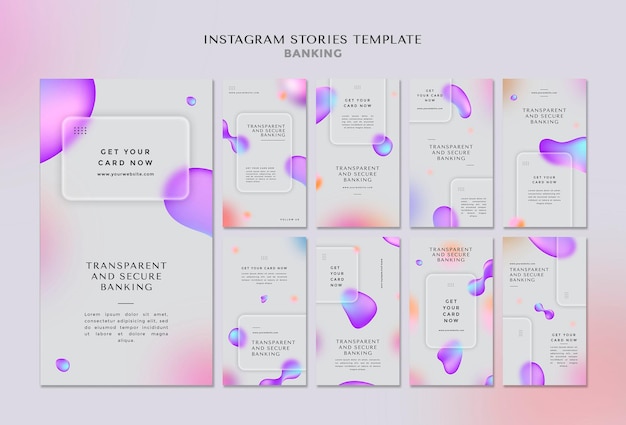 PSD colección de historias de instagram para una banca transparente y segura