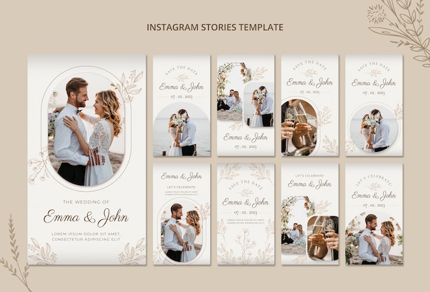 PSD colección de historias de instagram de boda floral