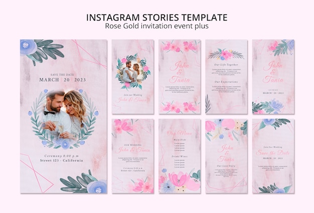 Colección de historias de instagram de boda floral