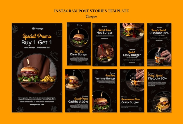 Colección de historias de instagram para burger bistro